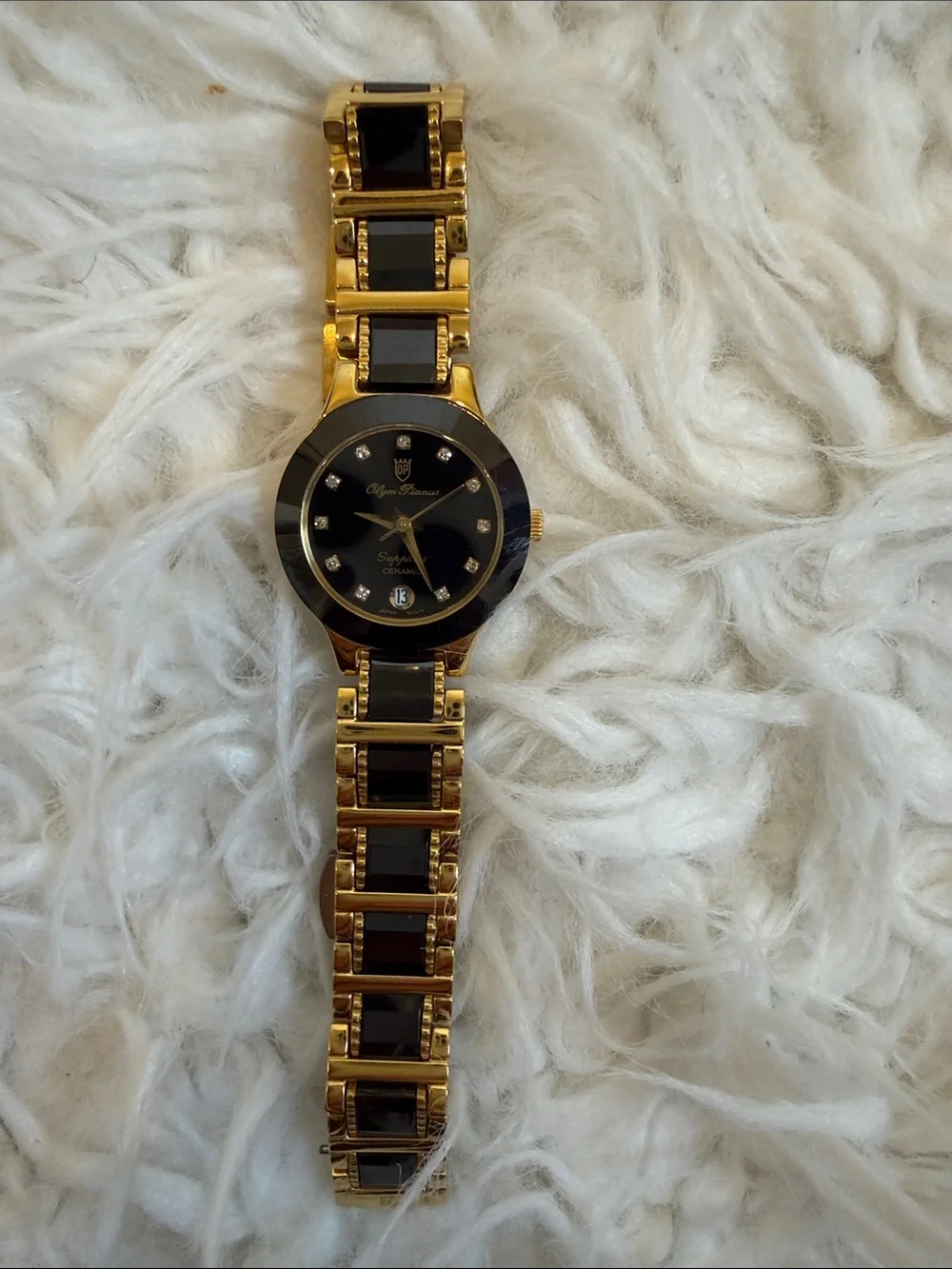 Gold and Black Women's Ceramic Accent Bracelet Watch